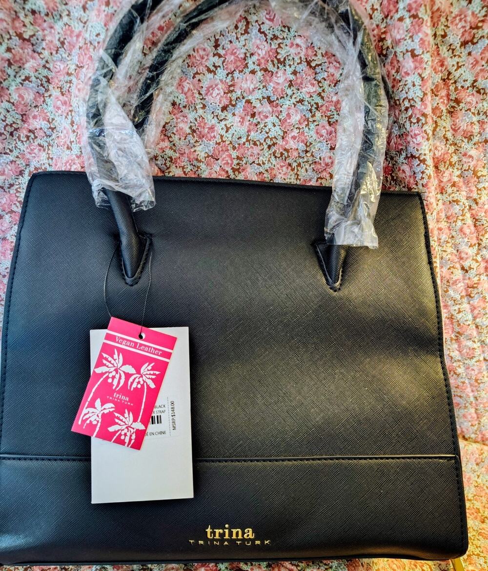 Trina Turk Black Vegan Leather Tote Bag, Crossbody, NWT $148